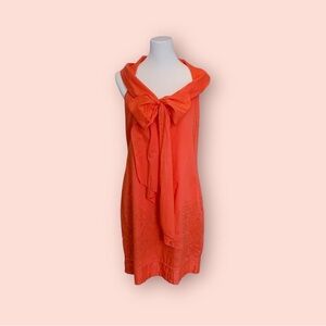 Ted Baker Eyelet Shift Sun Dress Red Orange Knee Length Cotton Bow Tie Size 3